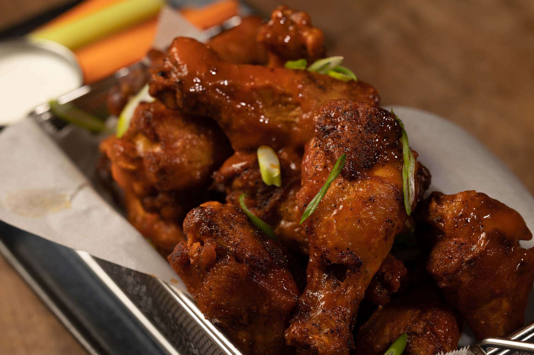 spicy chicken wings for late night menu and happy hour at cafe americano
